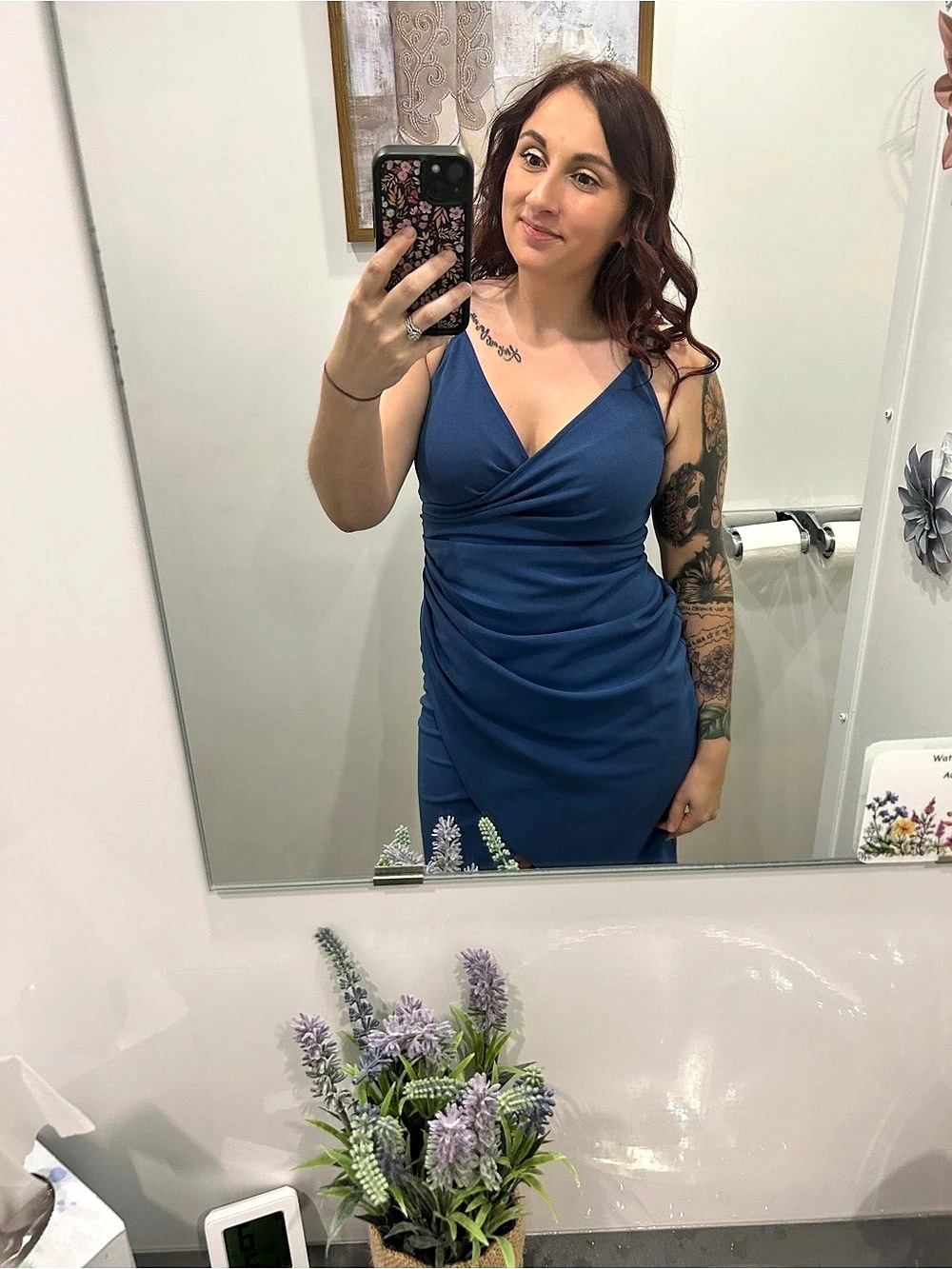 Royal Blue Spaghetti Strap Faux Wrap Midi Dress with Tulip Hem Faux Wrap